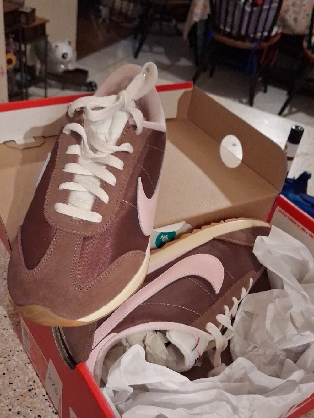 Nike Brown Suede Sneakers with Light Pink Swoosh - Picture 2 of 9